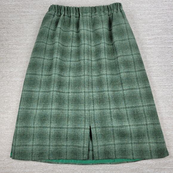 Vintage Handmade Wool Skirt Suit Green Plaid 2 Piece Set Elastic Waist Pockets - Picture 9 of 15